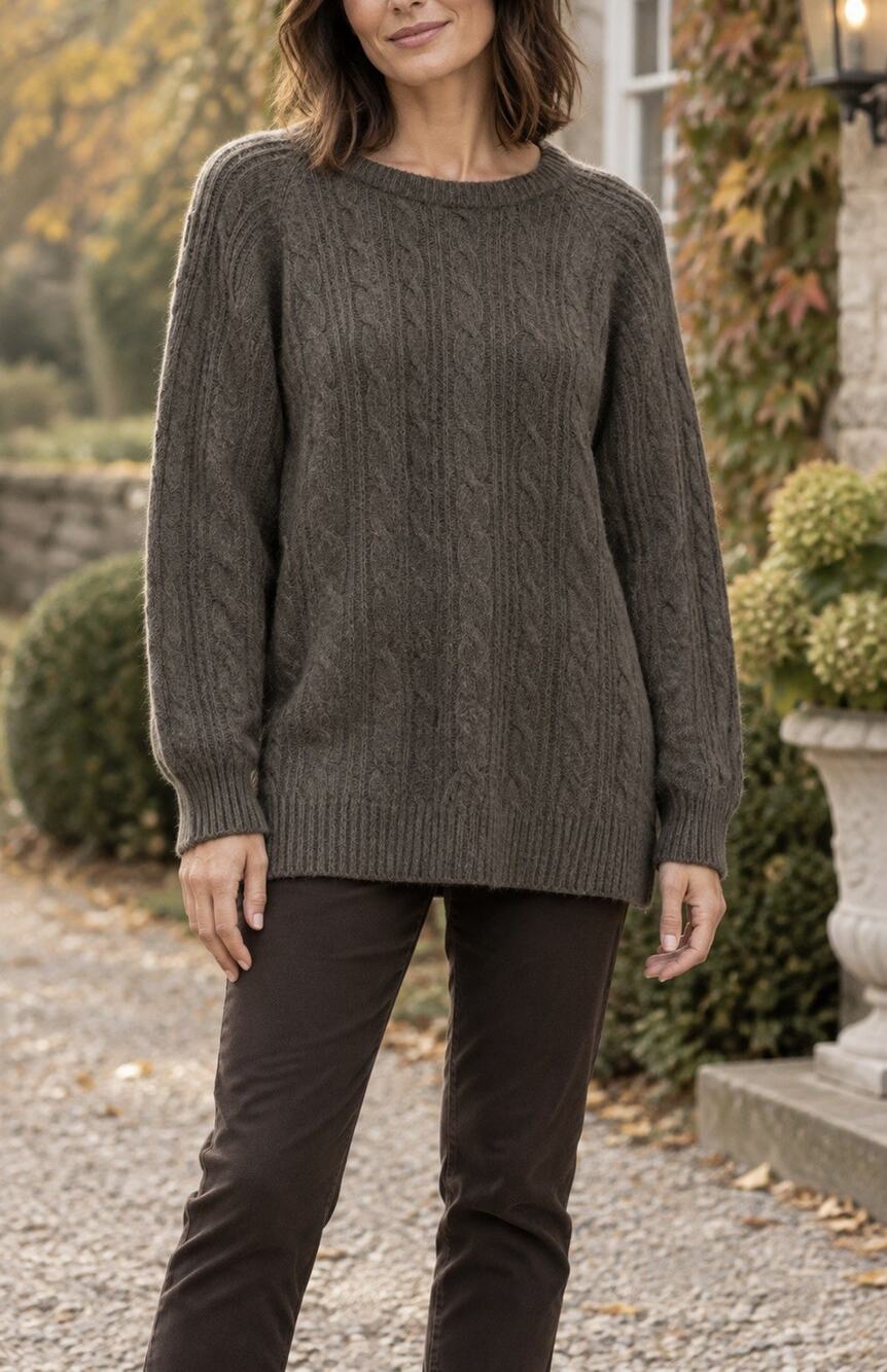 Vtg JHCollectibles Women M Lambswool Angora Cable Knit Sweater Chunky Knit 80-90
